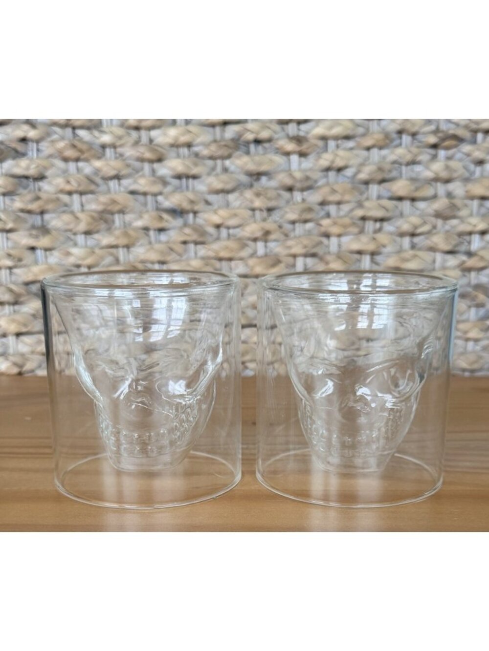 2 Skull Glasses 3D Double Wall Clear Glass Gothic Halloween Barware Scary